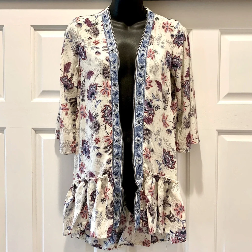 Maurice’s paisley border, floral, print, kimono size extra small